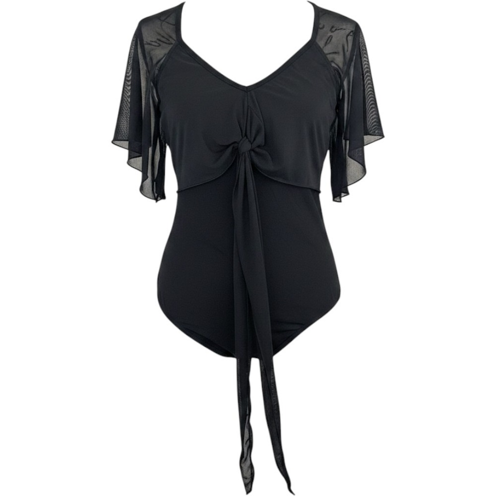Midnight Hour Dark Fairy Mesh Capelet Bodysuit Black Large NWOT